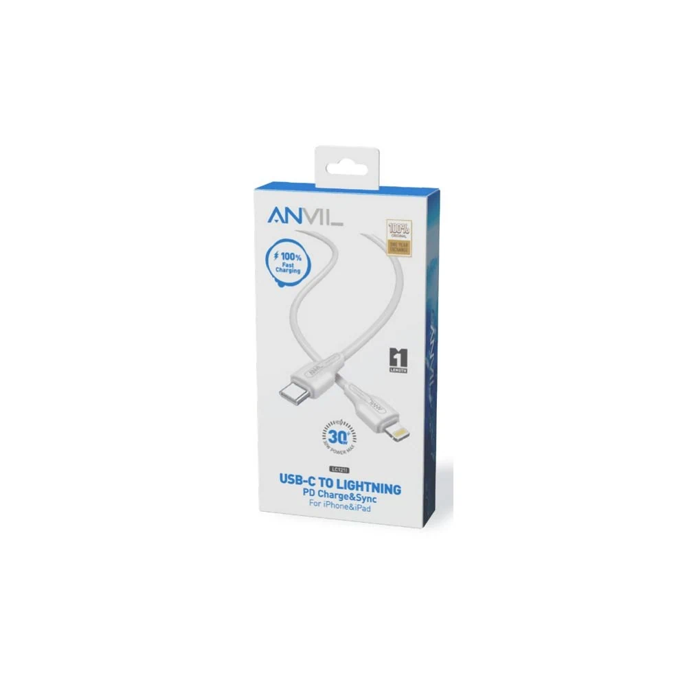 כבל סנכרון וטעינה מהיר טייפ-סי ללייטנינג 30W PD לאייפון אורך 1 מטר ANVIL
