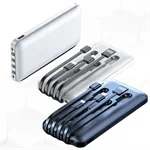 סוללת גיבוי 10K mAh עם כבלים מובנים ופנס