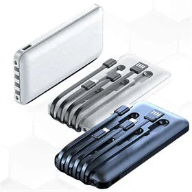 סוללת גיבוי 10K mAh עם כבלים מובנים ופנס